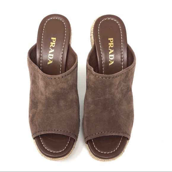 PRADA suede espadrille wedge mules, made in Italy, size 40.5 NWOT - Picture 3 of 16
